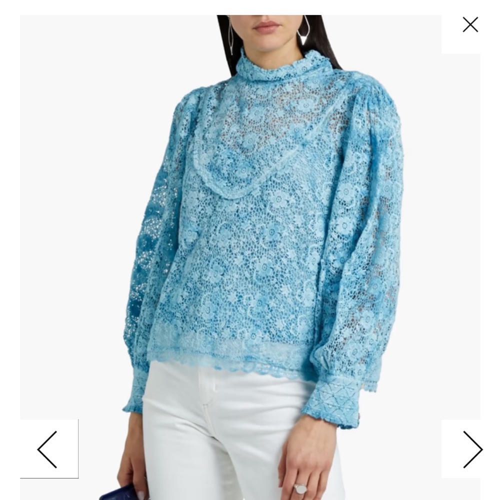 LoveShackFancy Blue Nerine Crocheted Lace Blouse - Picture 2 of 9